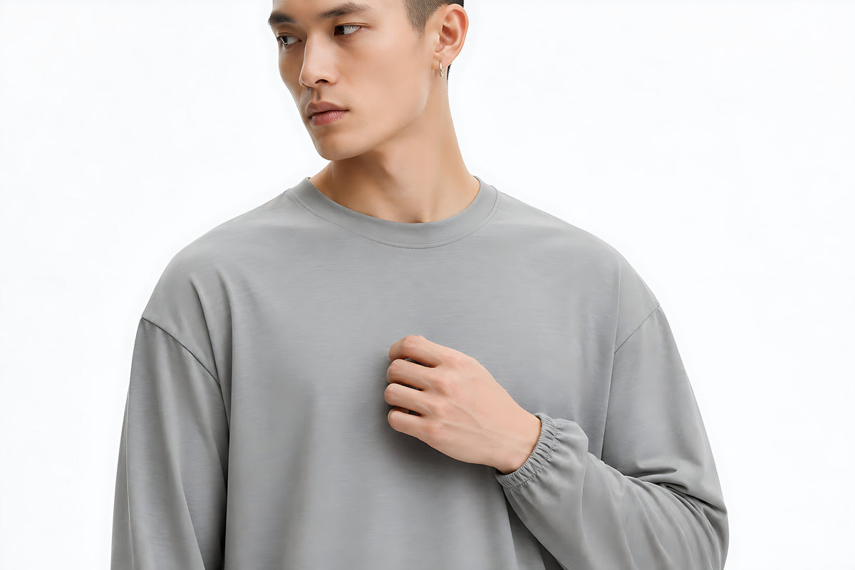 COOLMAX Long-Sleeve Base-Layer T-Shirt - Gray Neckline And Cuff
