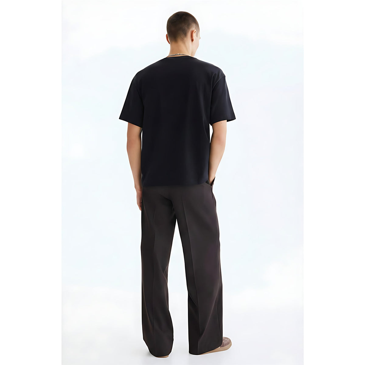 Stretch Cotton Fitness T-Shirt on model - Black - back