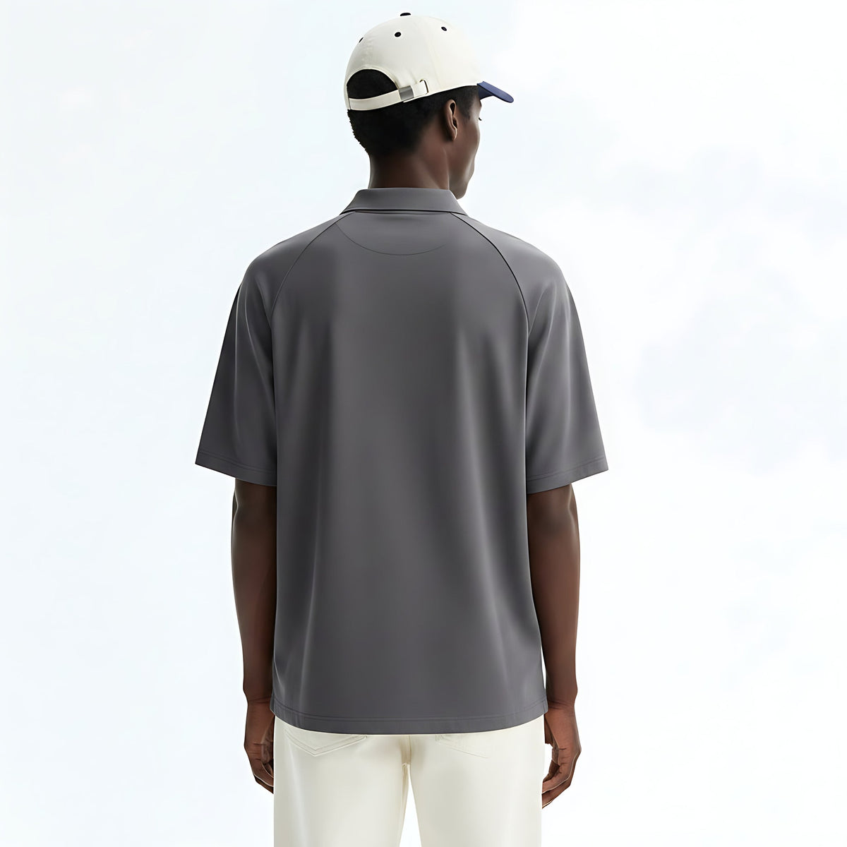 Quick-Dry Polo Shirt on model - Dark Gray - back