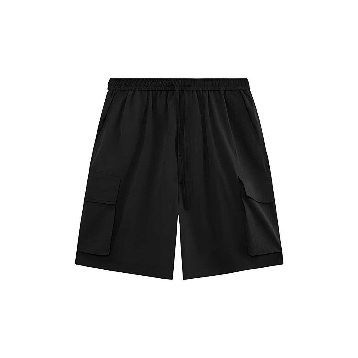 Wrinkle-Textured Cargo Shorts - Black