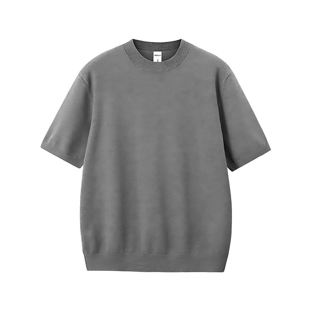 Relaxed Fit Short-Sleeve Knit Sweater - Dark Gray