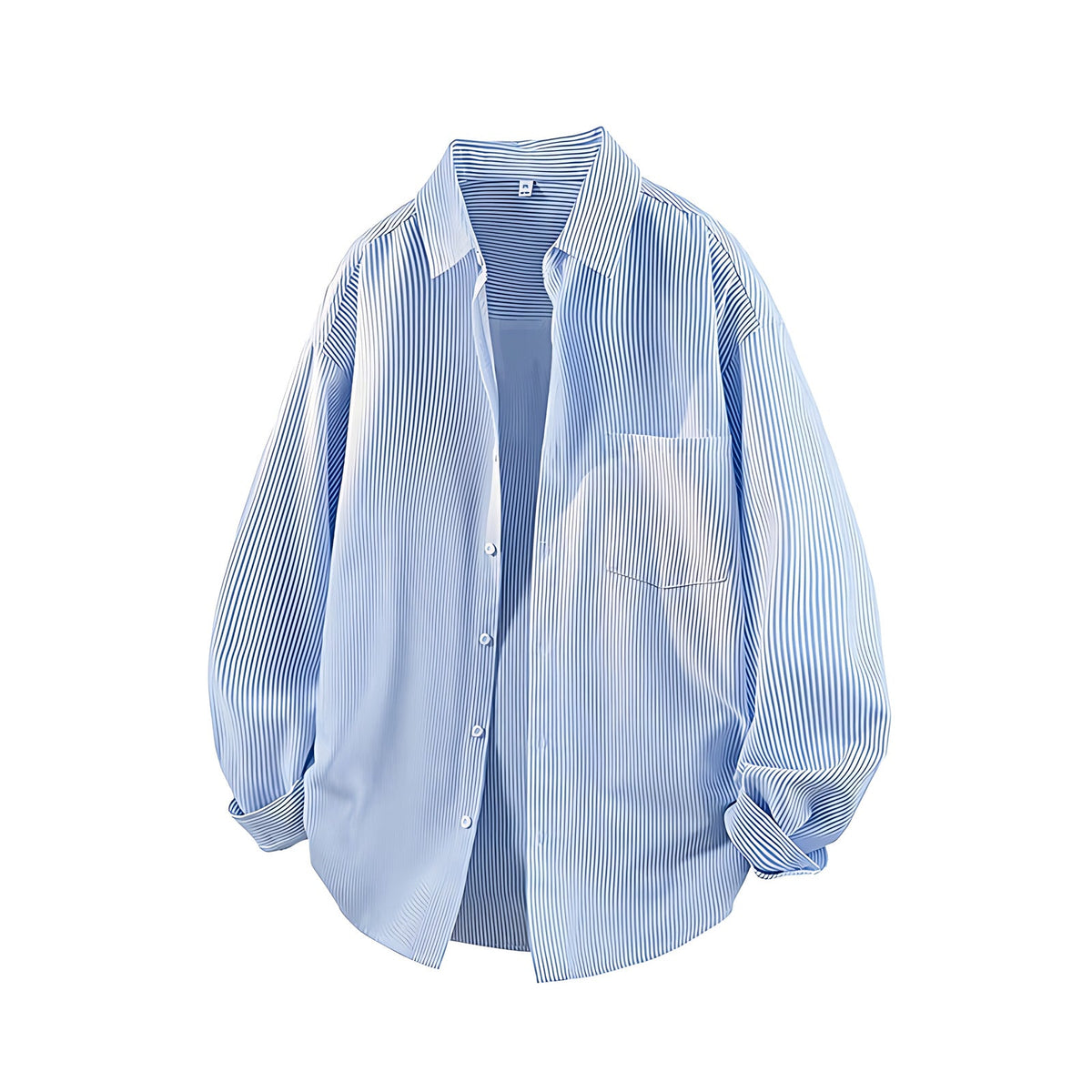 Windproof Color-Block Striped Shirt - Blue flat lay