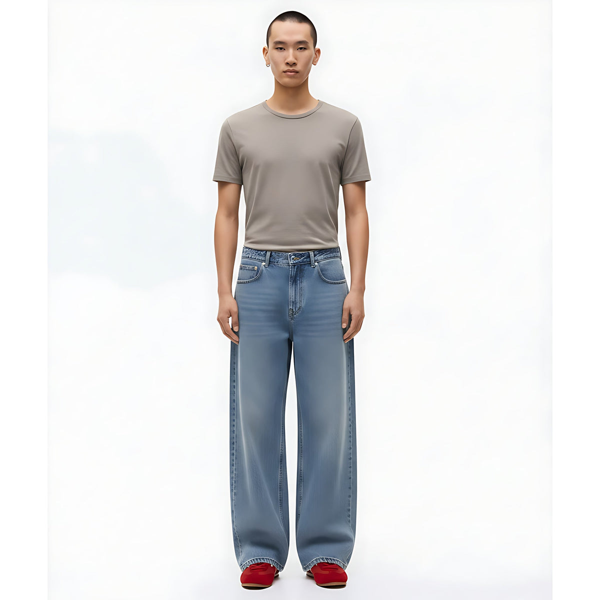 Straight-Leg Cotton Stretch Pants on model - front view