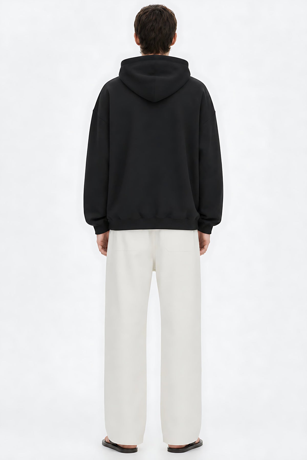 Heavyweight Polyester Hoodie on model - Black - back
