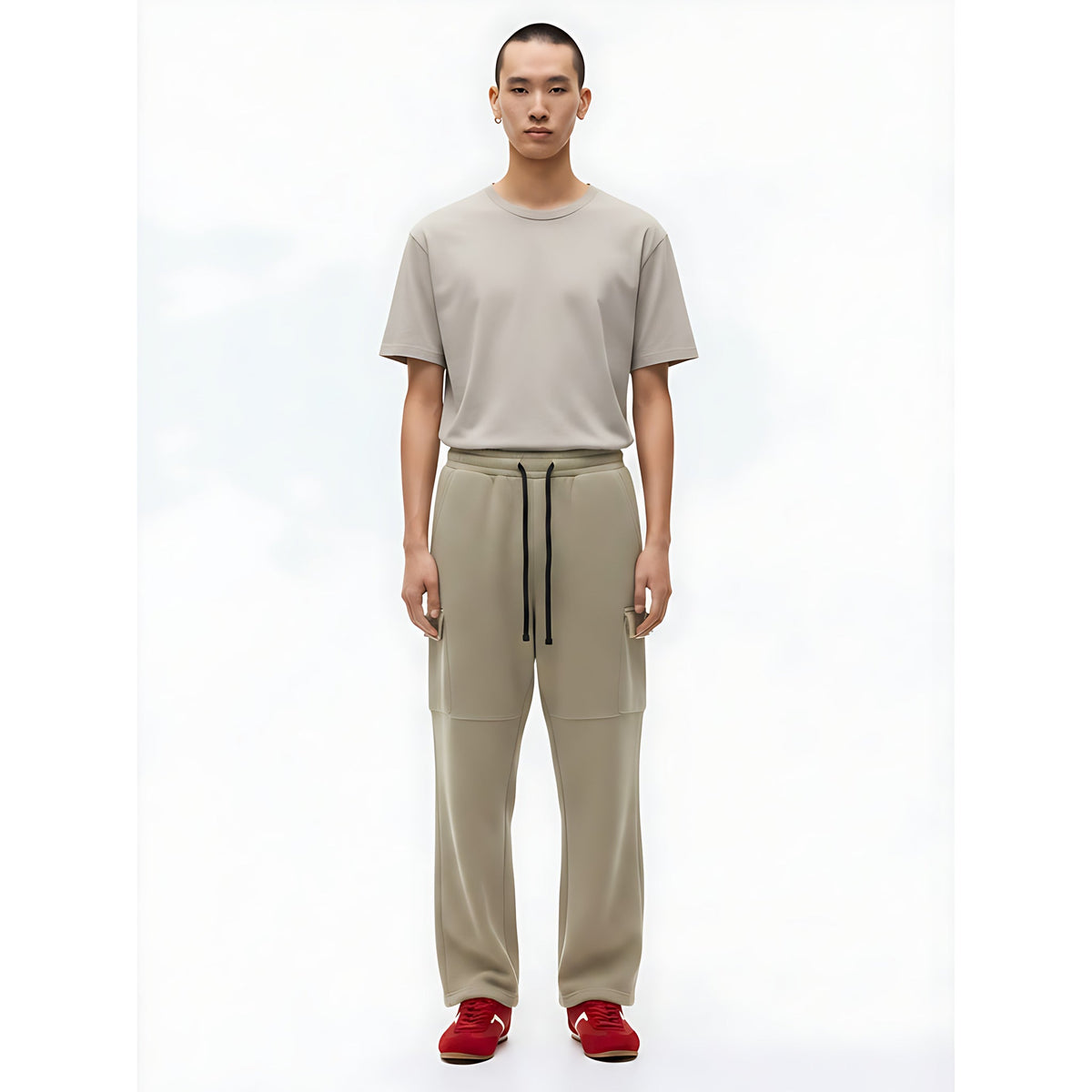 Cotton Pants Heavyweight Straight-Leg on model - front view