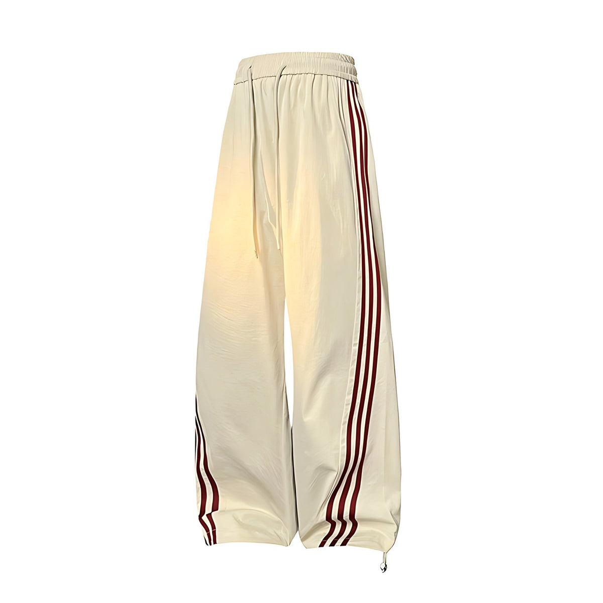 Striped Wide-Leg Track Pants - Polyester Stretch Pants - Khaki