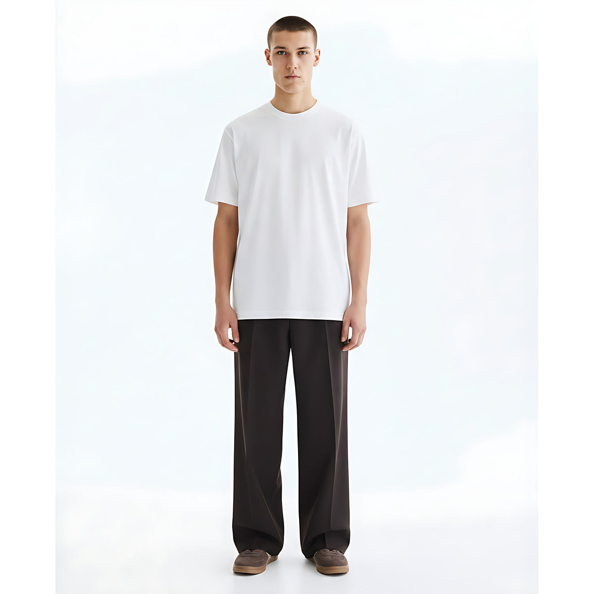 Stretch Cotton Fitness T-Shirt on model - White - front