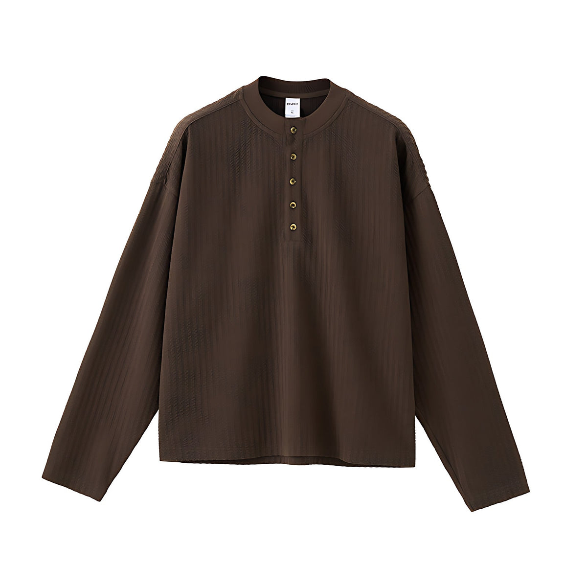 Oversized Henley Shirt - Brown