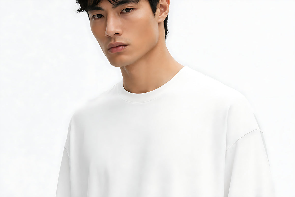 Oversized Long-Sleeve T-Shirt Cotton-Blend - White Neckline And Shoulder