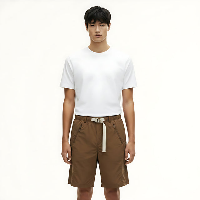 CORDURA Drawstring Cargo Shorts on model - Brown - front