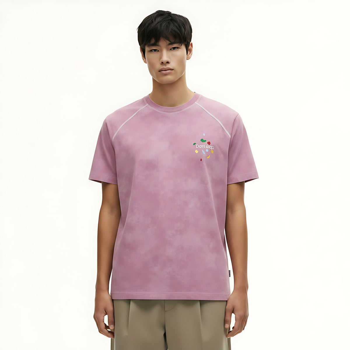Jiezhan Menswear | Snowflake Rock-Climbing Print Short-Sleeve T-Shirt - 2026 Spring/Summer New Original Streetwear Printed Top on model - Pink - detail
