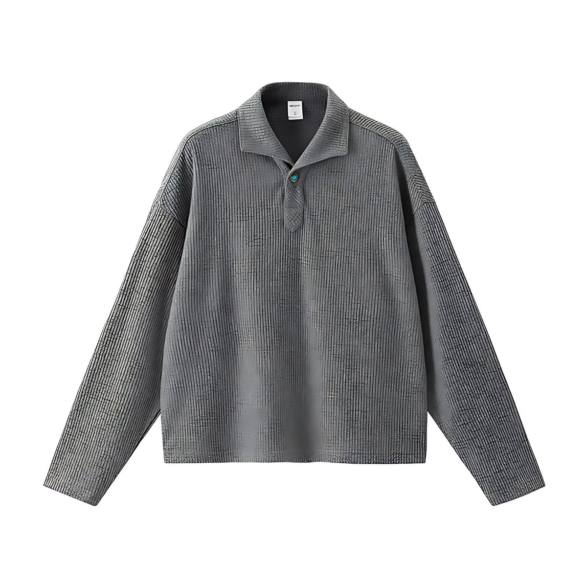 Long-Sleeve Polo Shirt Italian Knit Collar - Gray