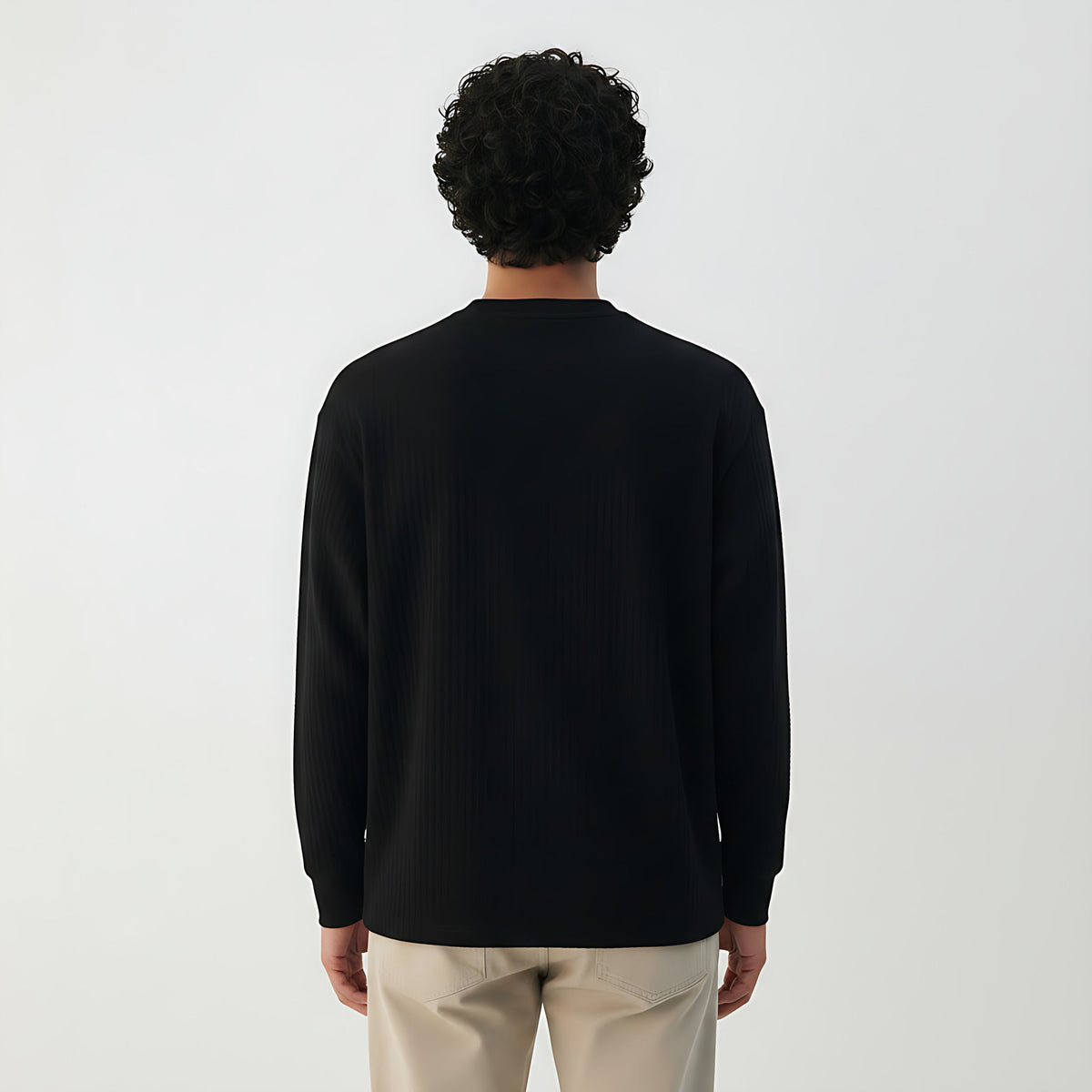 Oversized Henley Shirt on model - Black - back