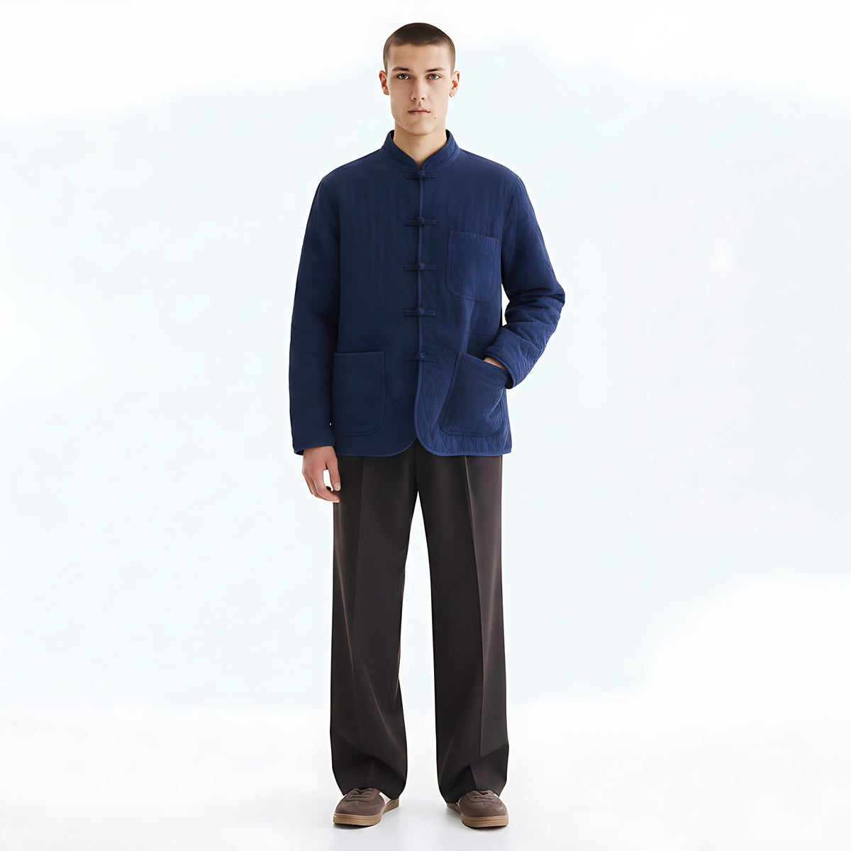 Plant Indigo Frog-Closure Tang Jacket on model - Indigo - front