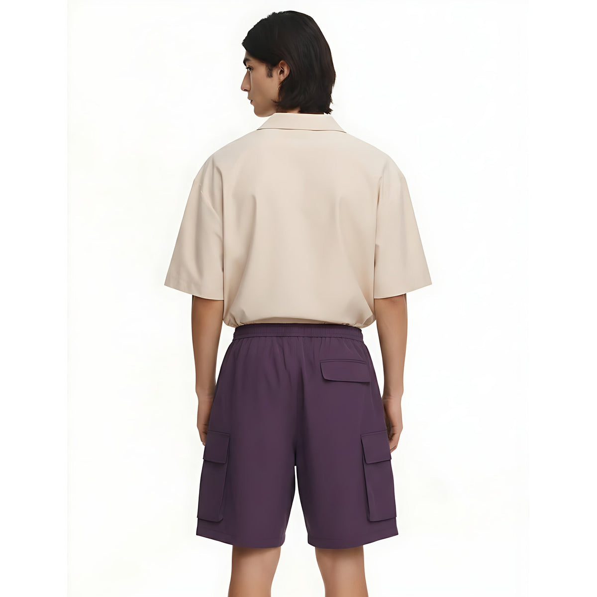 Wrinkle-Textured Cargo Shorts on model - back view