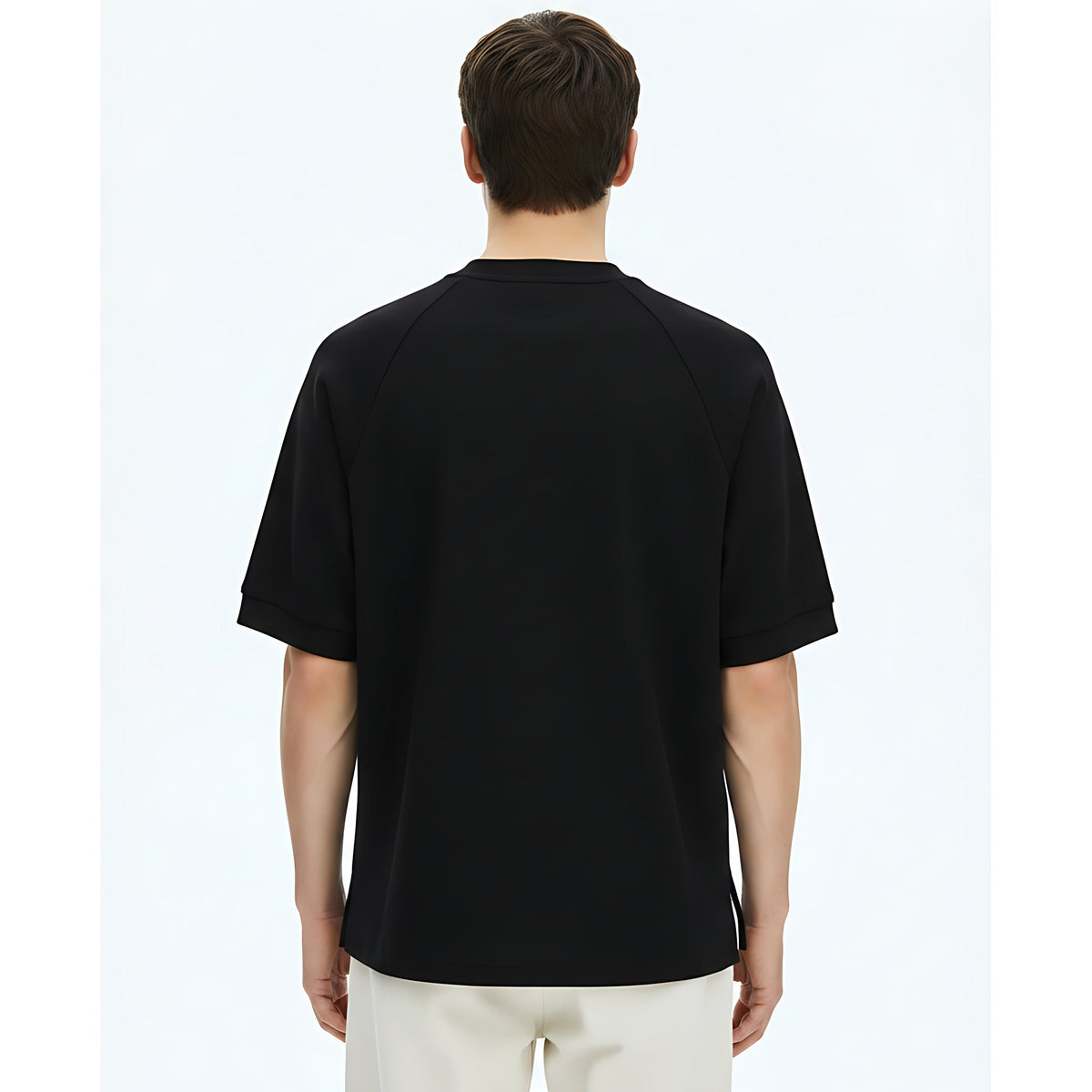 Heavyweight Raglan Cotton T-Shirt on model - Black - back