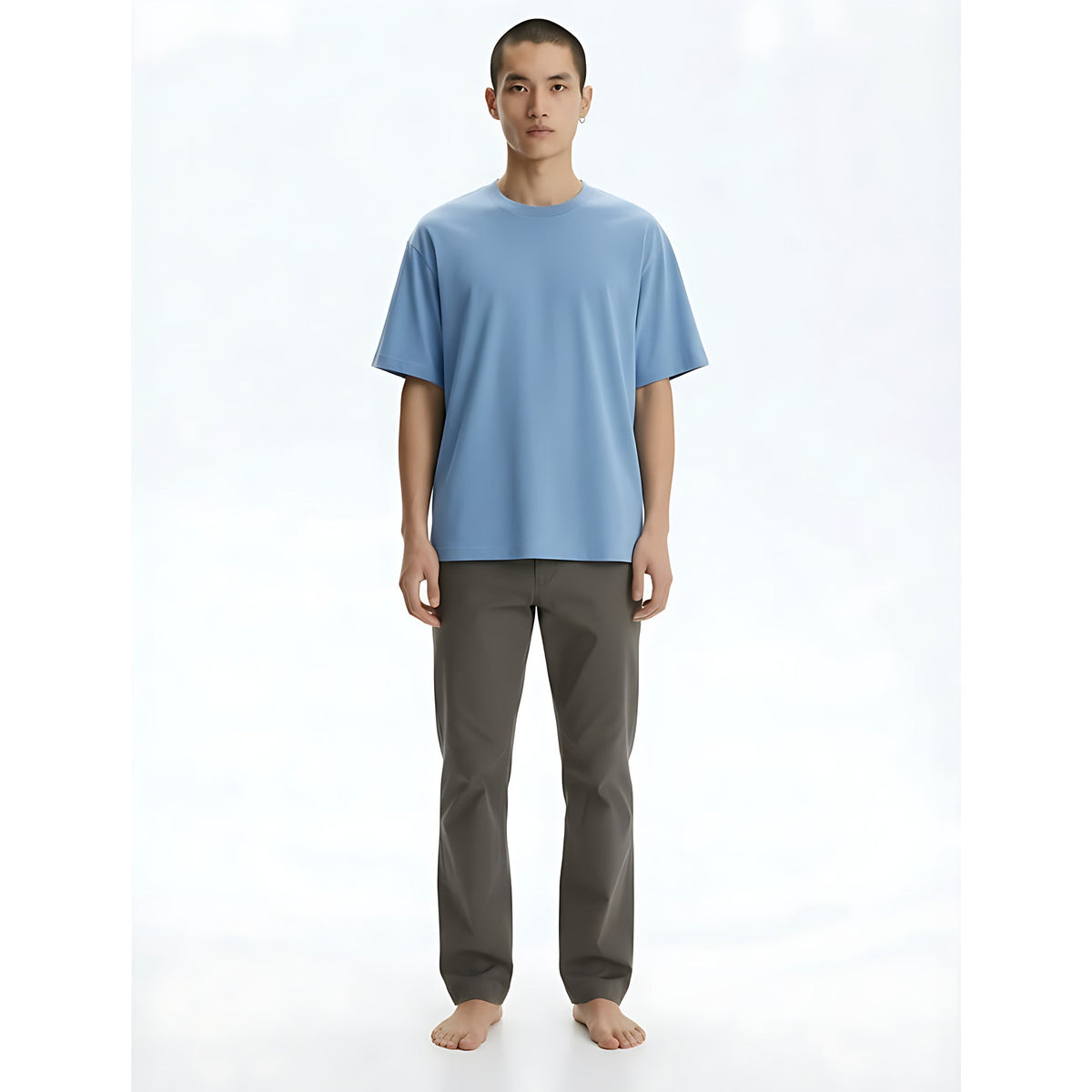 Men's Heavyweight Cotton-Blend T-Shirt on model - Blue - front
