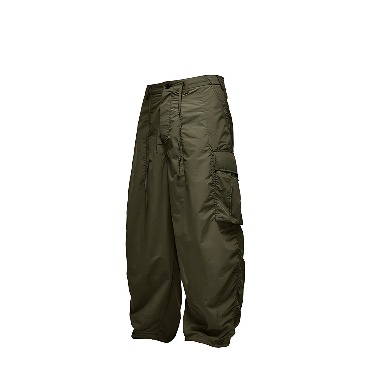 Wide-Leg Nylon Cargo Pants - Green
