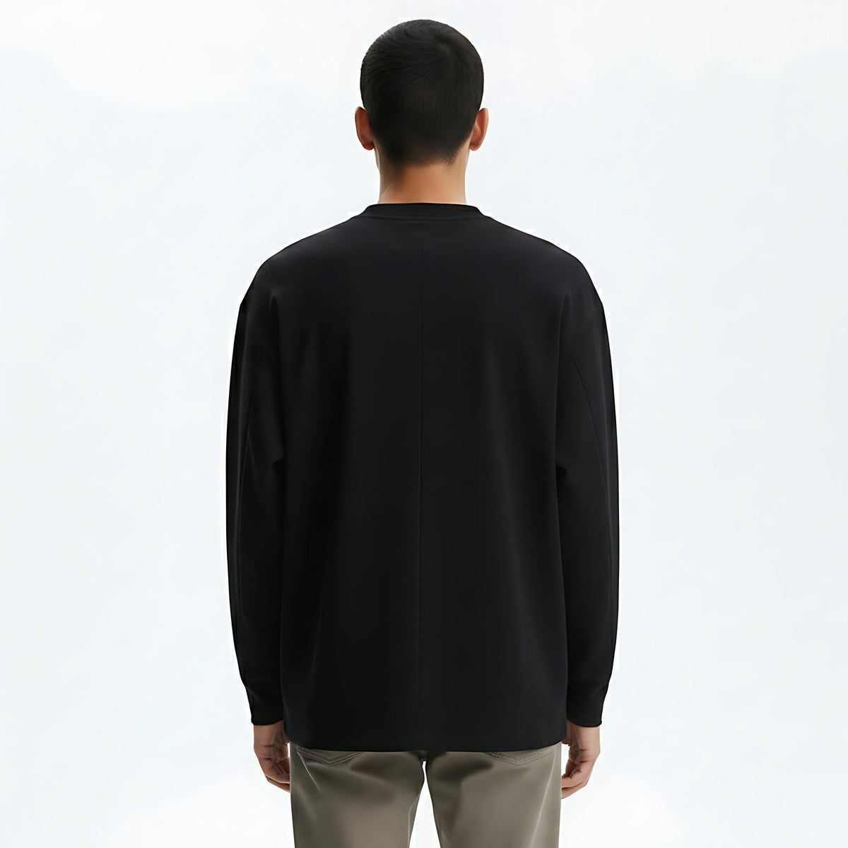 Long-Sleeve Cotton T-Shirt on model - Black - back