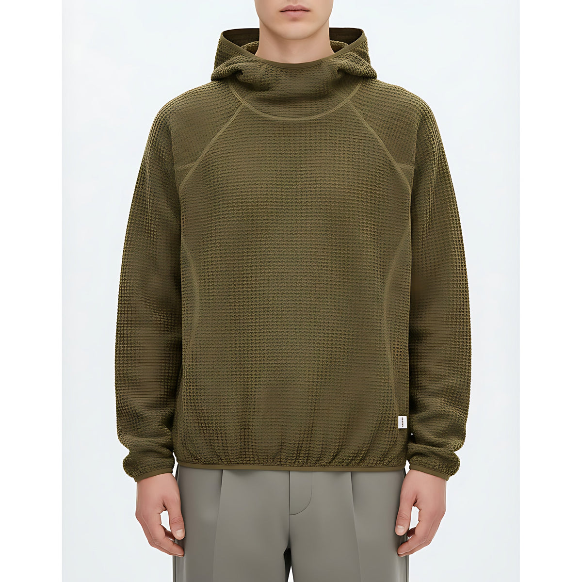 Thermolite(R) Air-Fleece Hooded Sweatshirt on model - Moss - detail