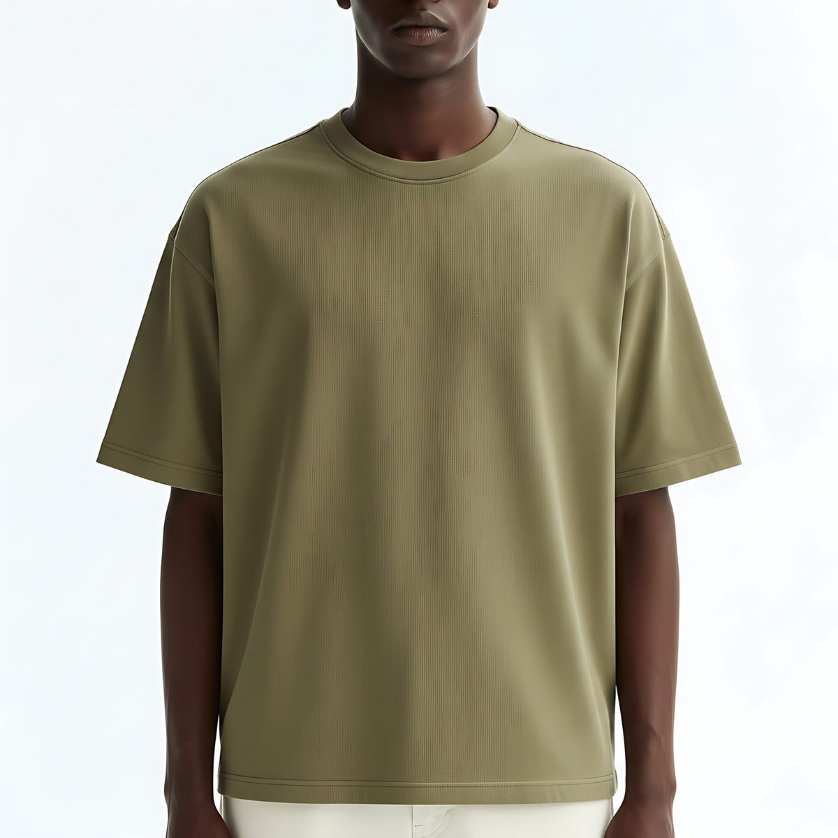 Heavyweight Cotton T-Shirt on model - detail view