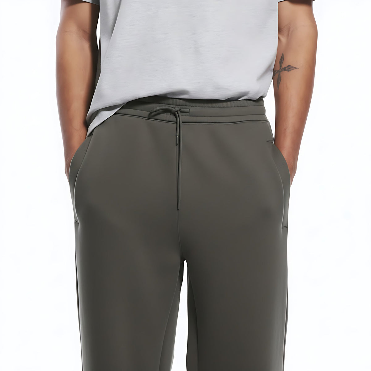 Wide-Leg Cotton Stretch Pants on model - detail view
