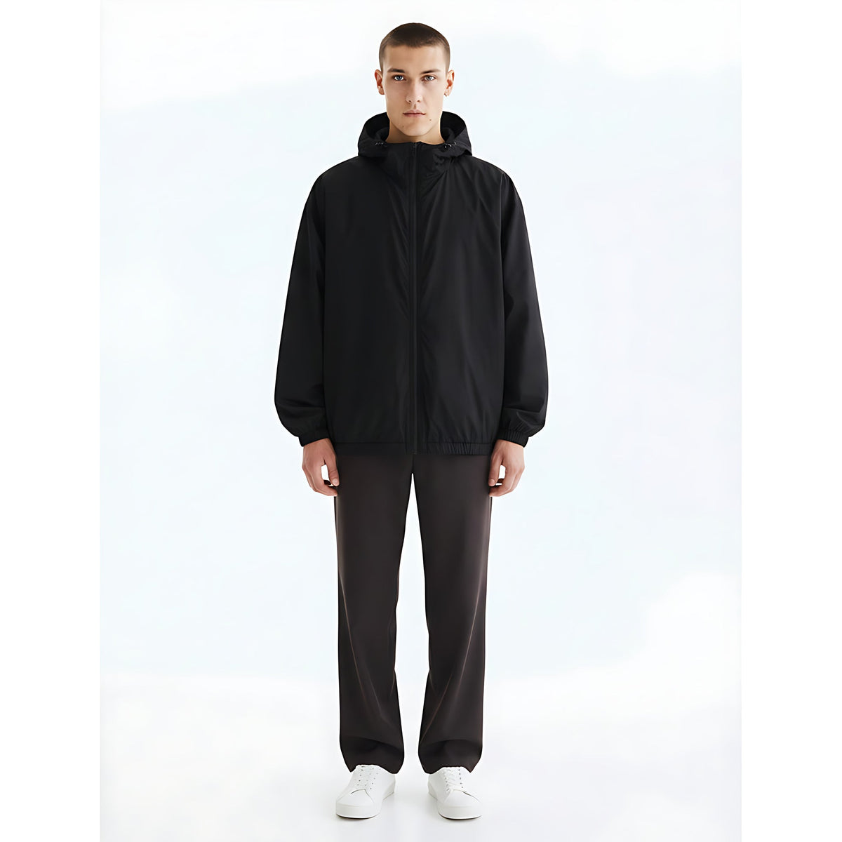 Hooded Sun Protection Jacket on model - Star Black - front