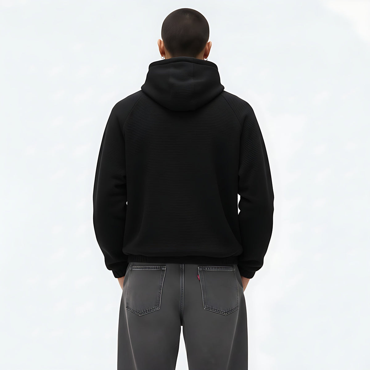 Thermolite(R) Air-Fleece Hooded Sweatshirt on model - Gray - back