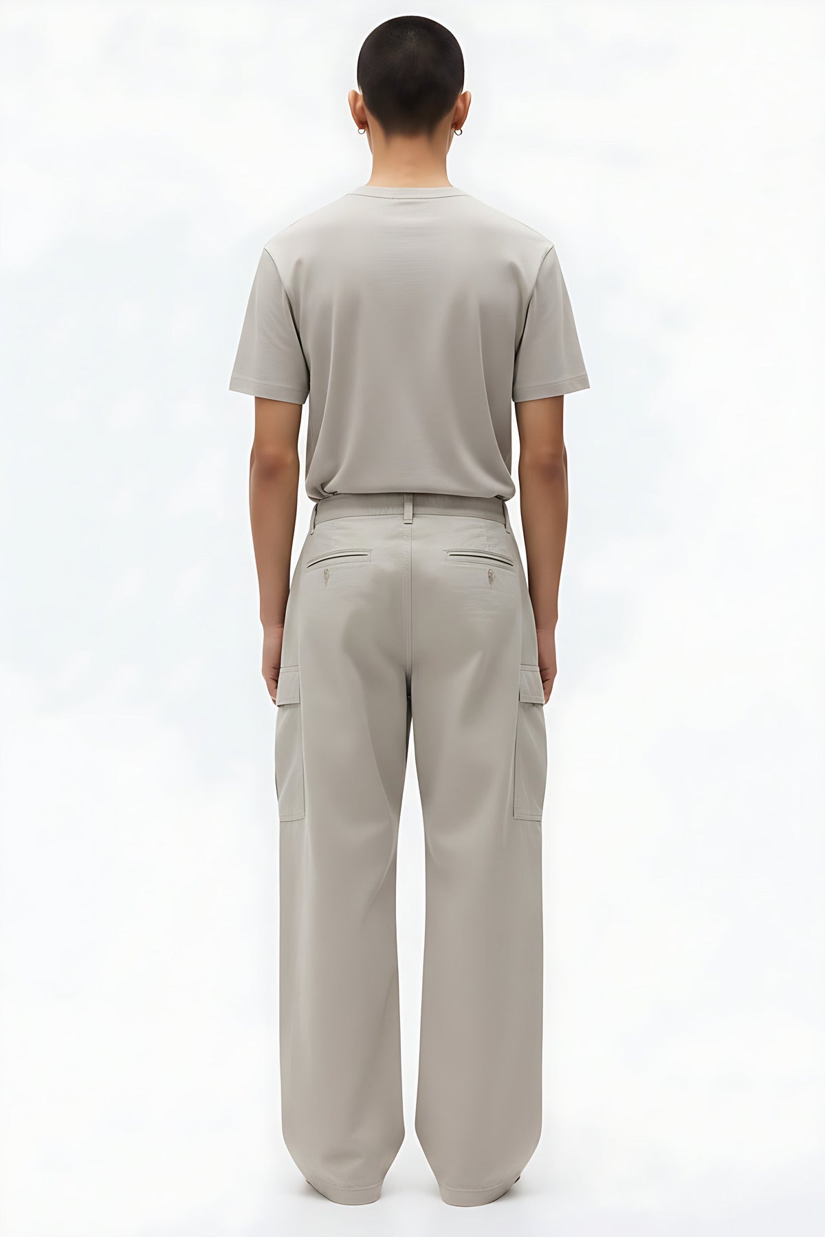 Cotton Wide-Leg Cargo Pants on model - Light Gray - back