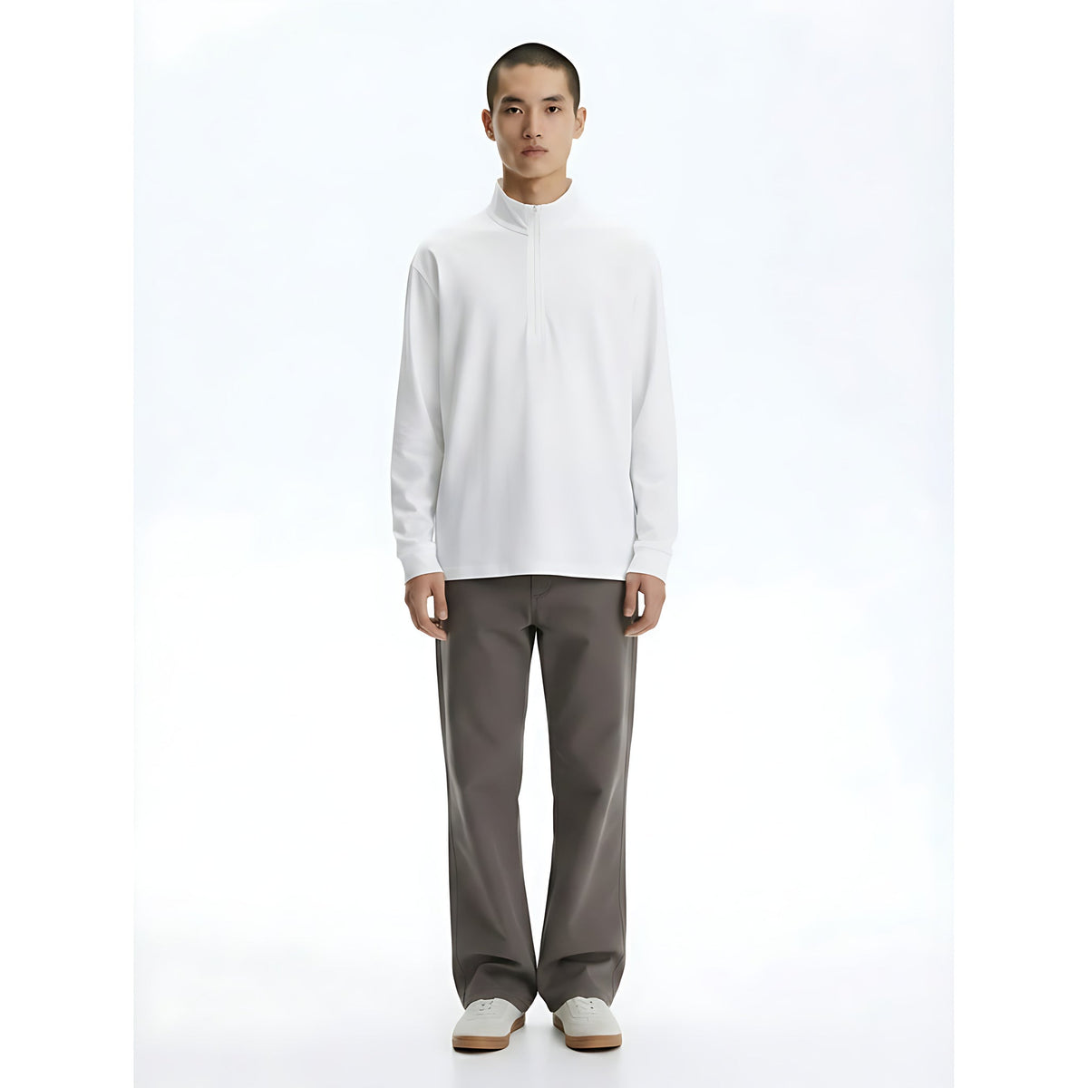 Heavyweight Long-Sleeve T-Shirt on model - White - front