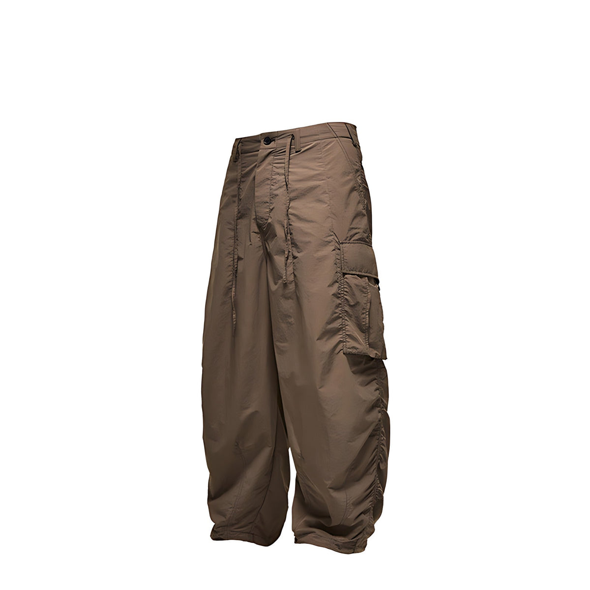 Wide-Leg Nylon Cargo Pants - Brown