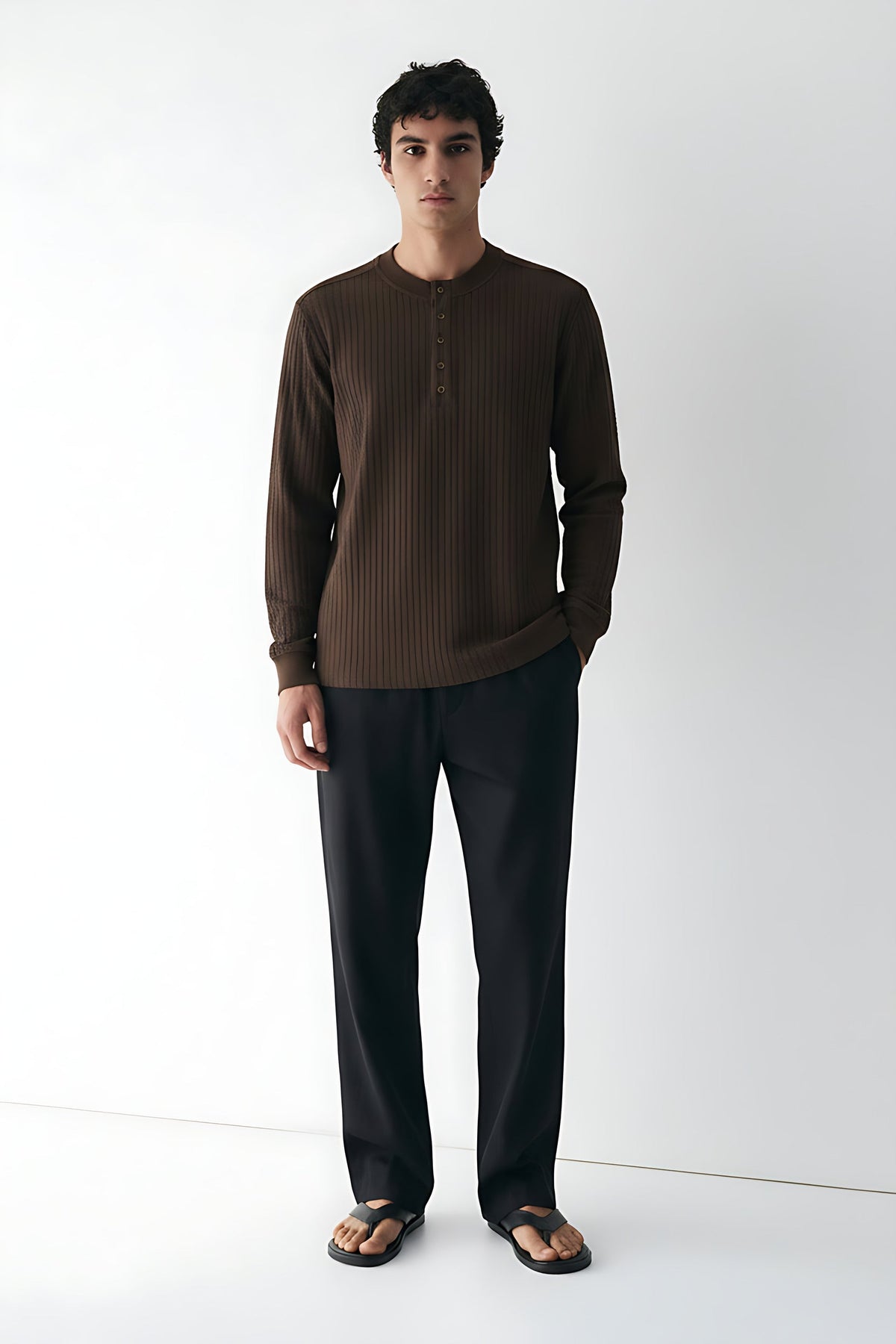Oversized Henley Shirt on model - Selected - front