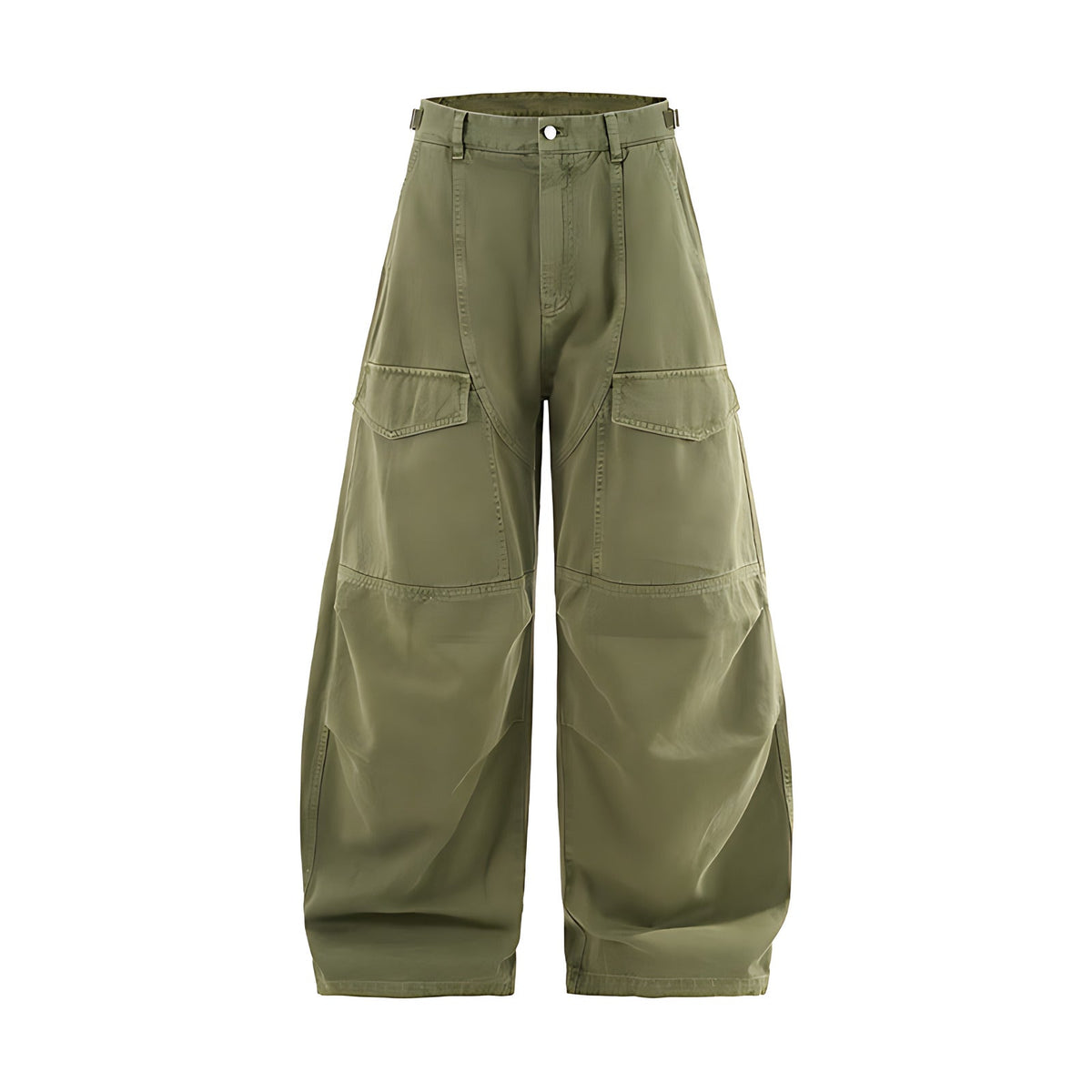 Curved Cargo Cotton Stretch Pants - Green