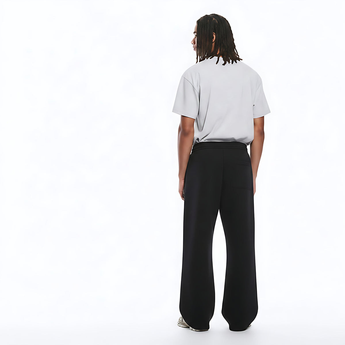 Wide-Leg Cotton Stretch Pants on model - back view