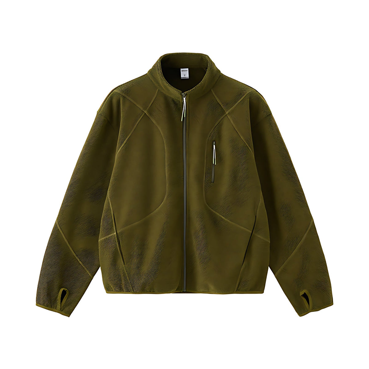 Honeycomb Stand-Collar Zip Sweatshirt - Outdoor Heavyweight Sweatshirt - Olive Green