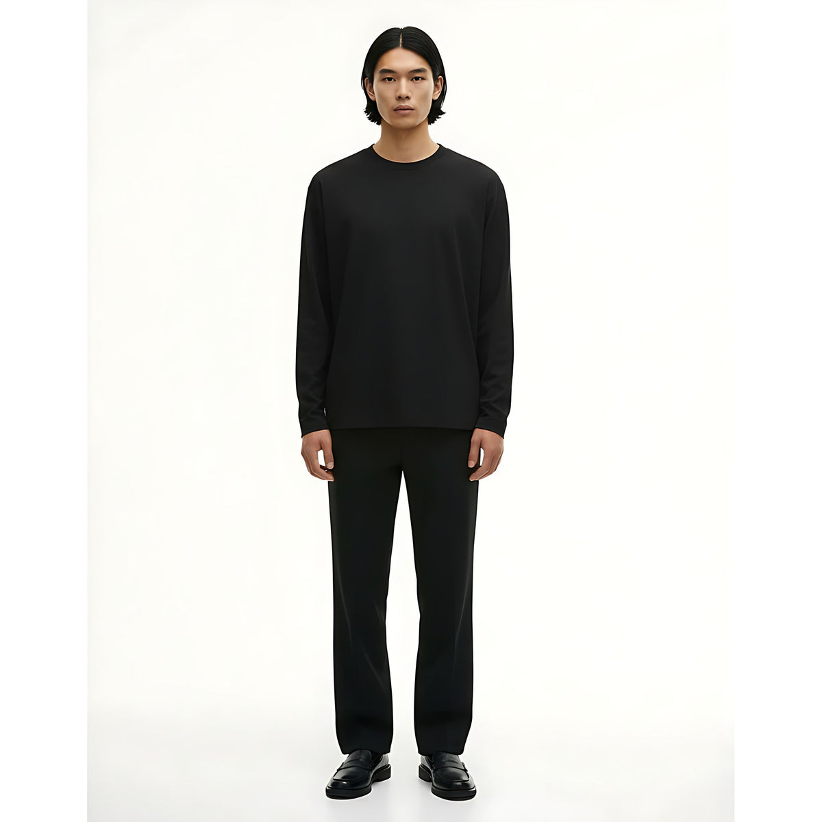 Oversized Long-Sleeve T-Shirt Cotton-Blend on model - front view