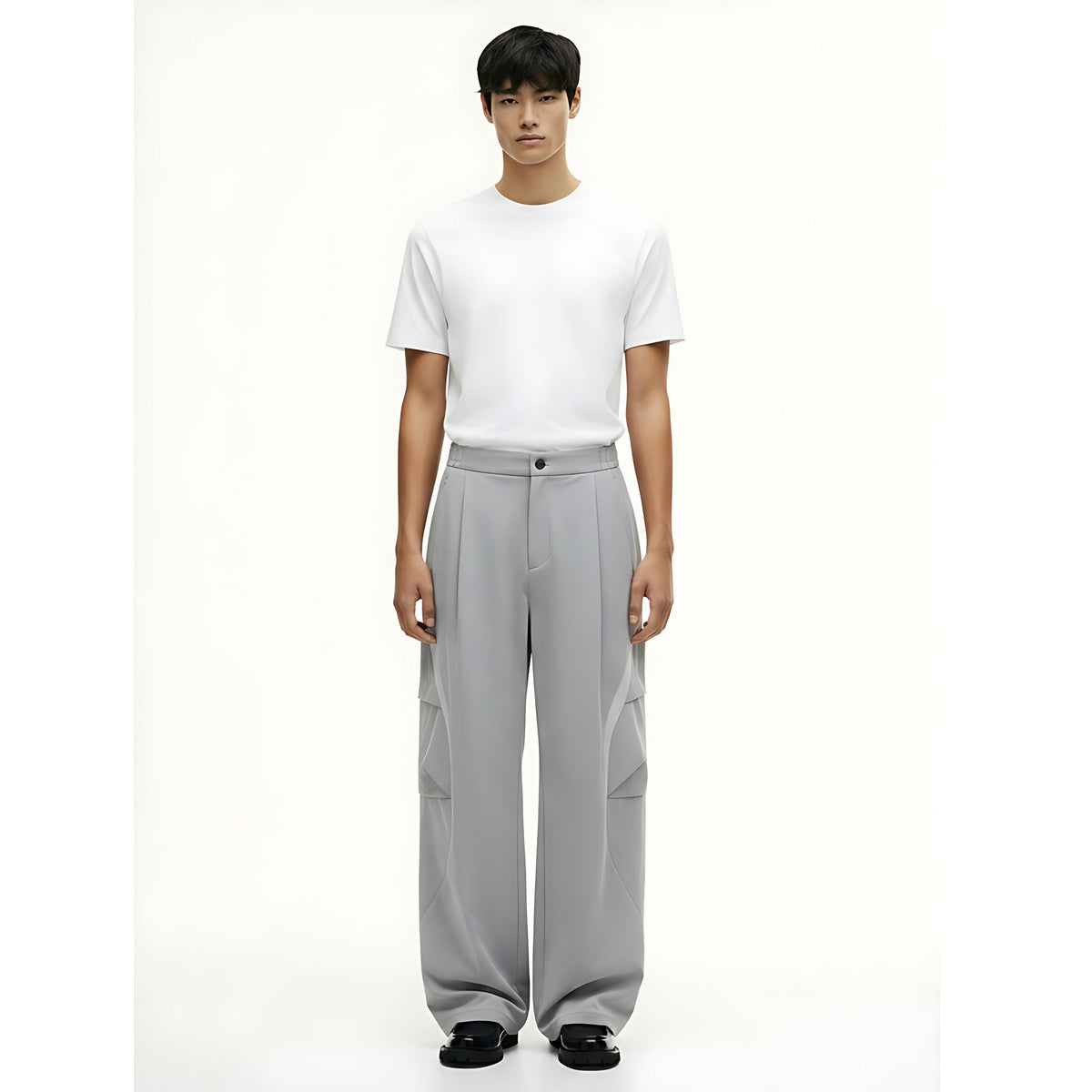 Moisture-Wicking Long-Sleeve T-Shirt on model - Light Gray - front