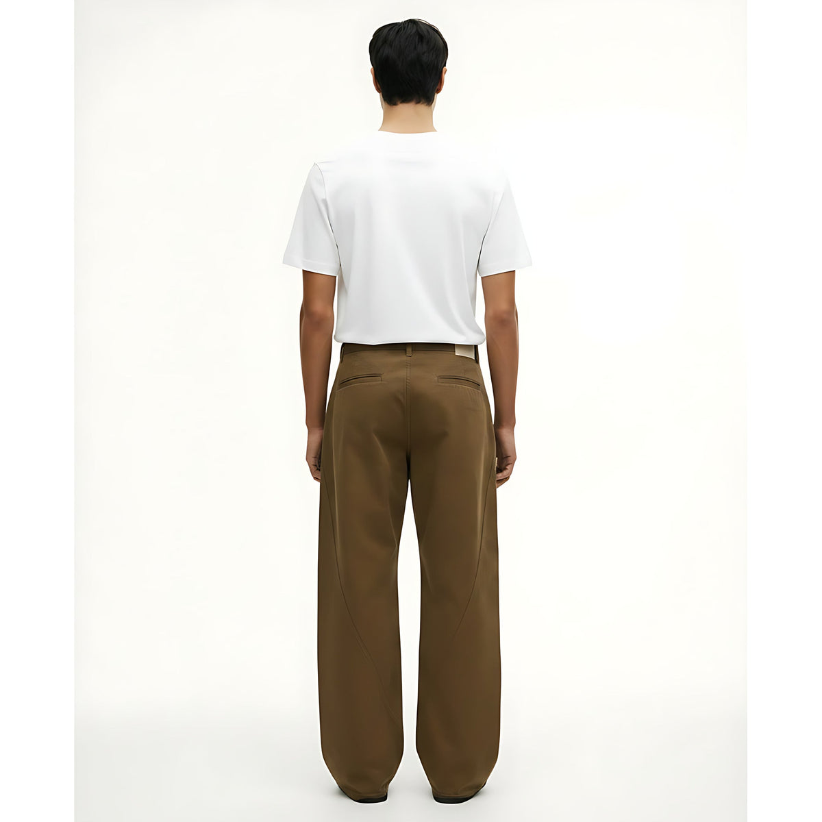 100% Cotton Stretch Pants on model - Khaki - back