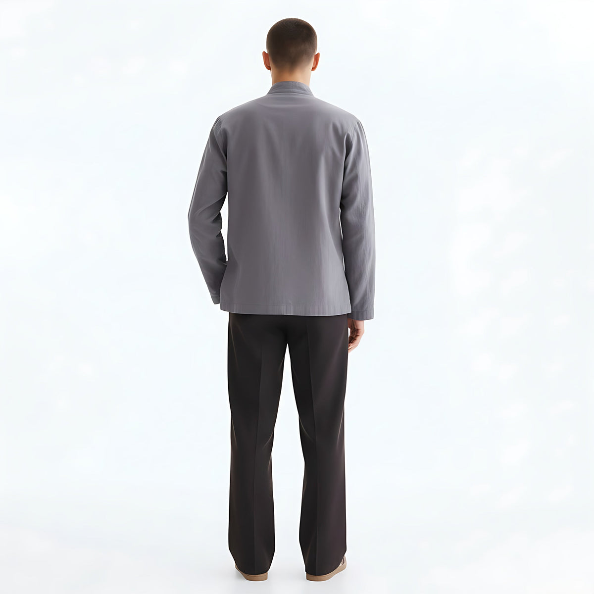 Long-Sleeve Shirt Linen Overshirt on model - back view
