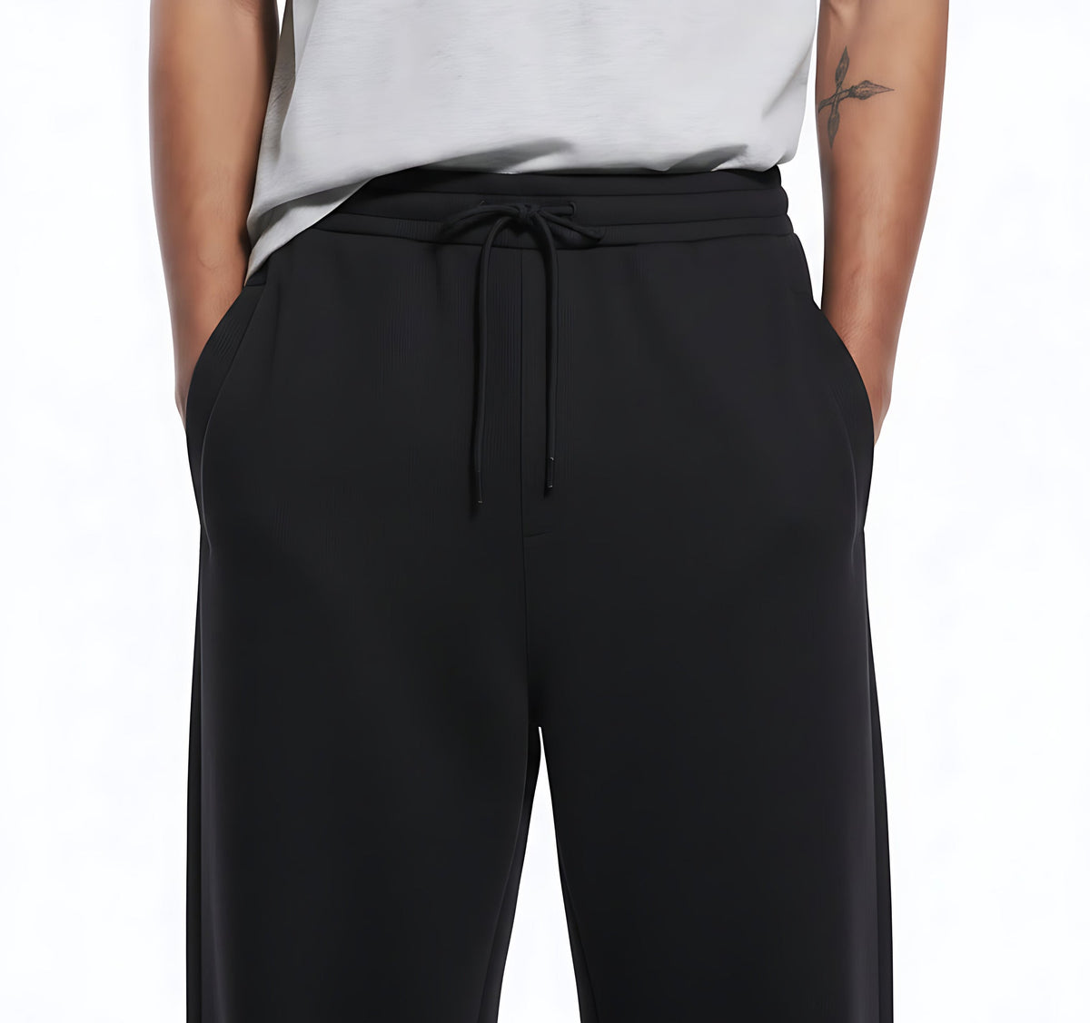 2-Piece Checked Quick-Dry Cooling Floor-Length Wide-Leg Pants Set on model - detail view