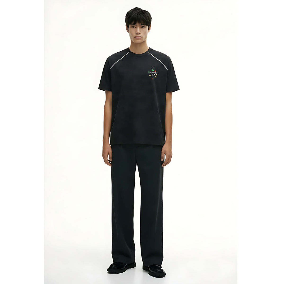 Jiezhan Menswear | Snowflake Rock-Climbing Print Short-Sleeve T-Shirt - 2026 Spring/Summer New Original Streetwear Printed Top on model - Black - front