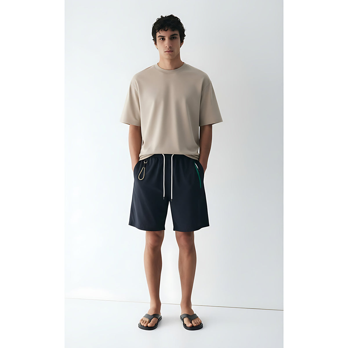 Stretch Nylon Shorts on model - Navy - front