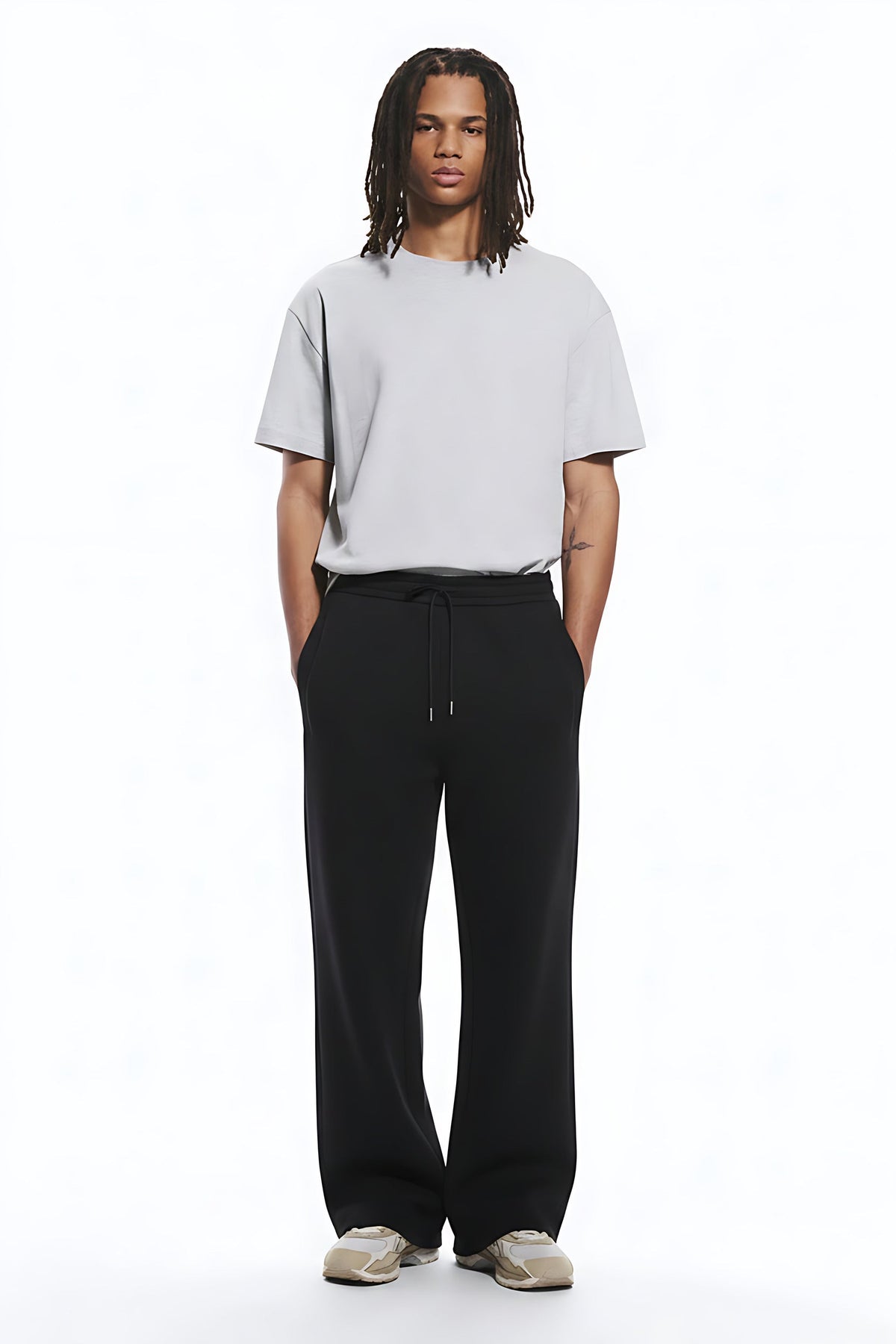 2-Piece Checked Quick-Dry Cooling Floor-Length Wide-Leg Pants Set on model - front view