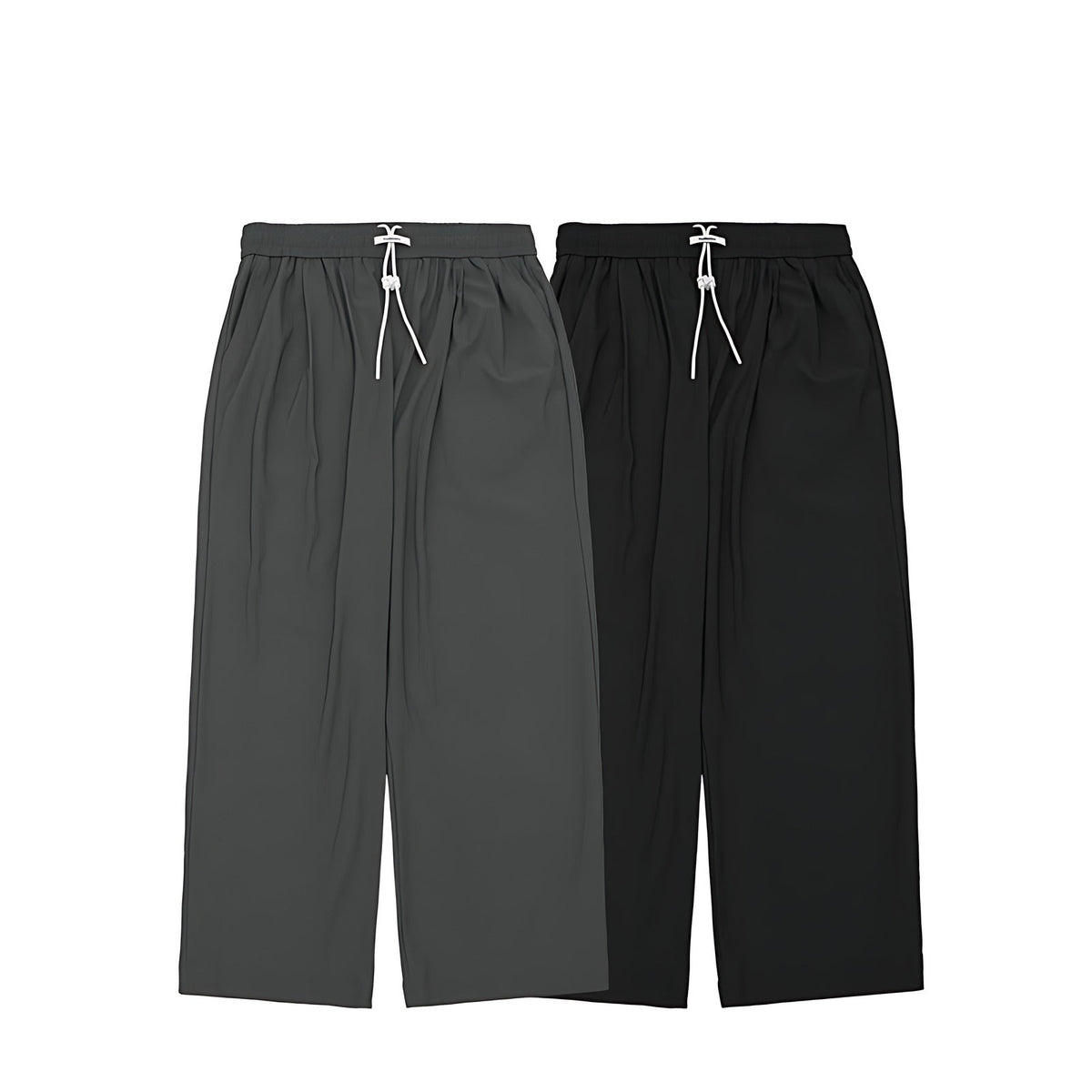 2-Piece Checked Quick-Dry Cooling Floor-Length Wide-Leg Pants Set - Black