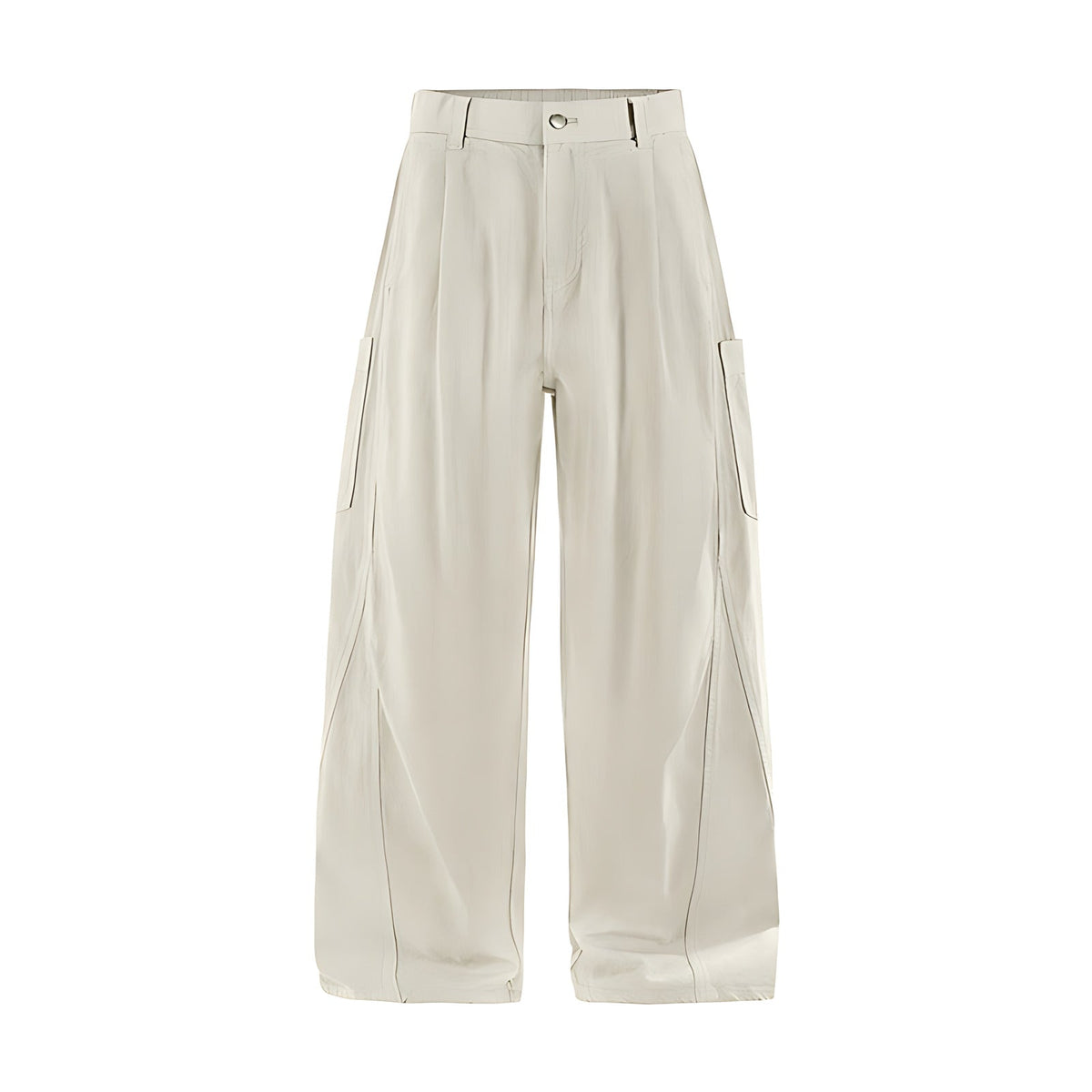 Cotton Wide-Leg Cargo Pants - Light Gray