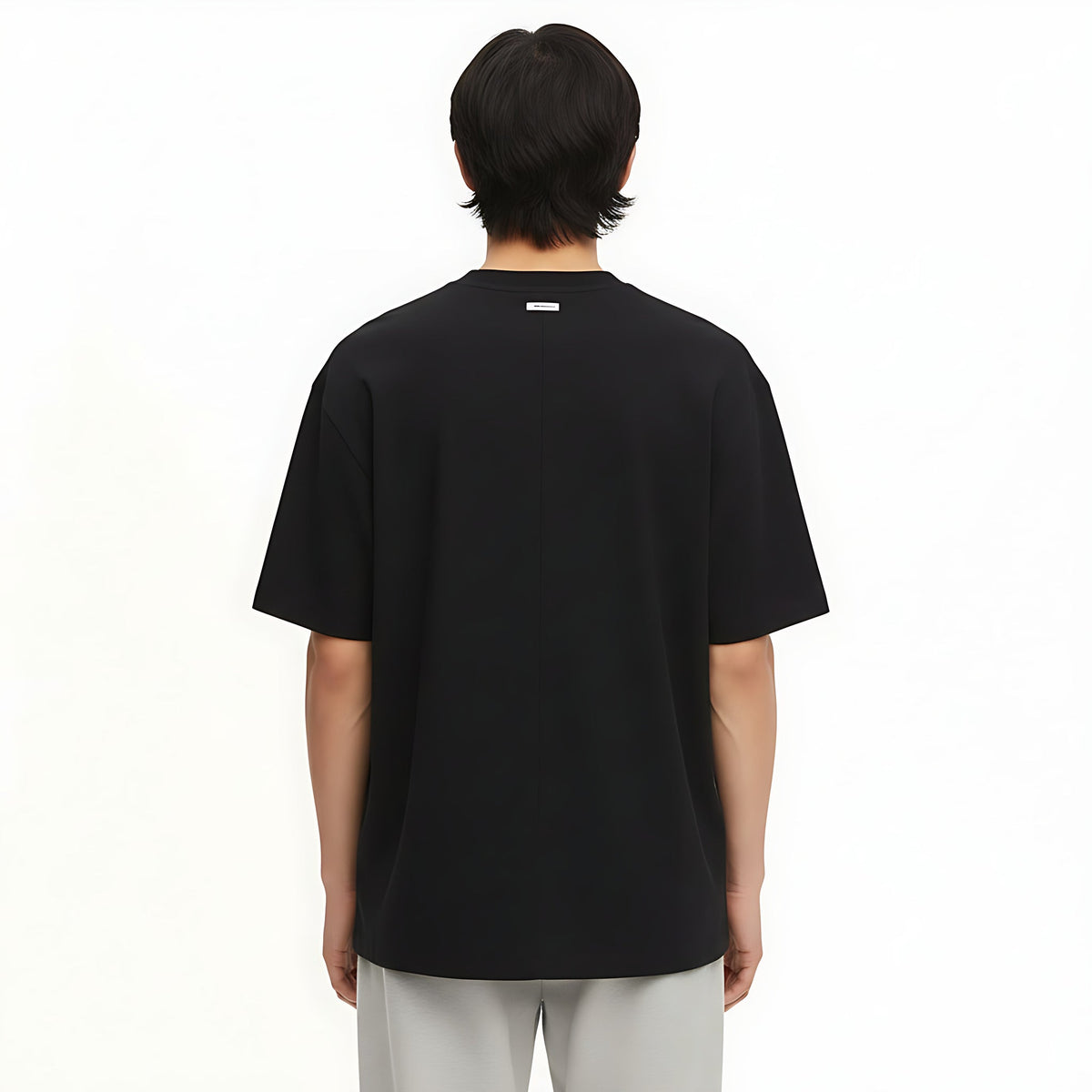 Oversized Henley T-Shirt Cotton-Blend on model - Black - back