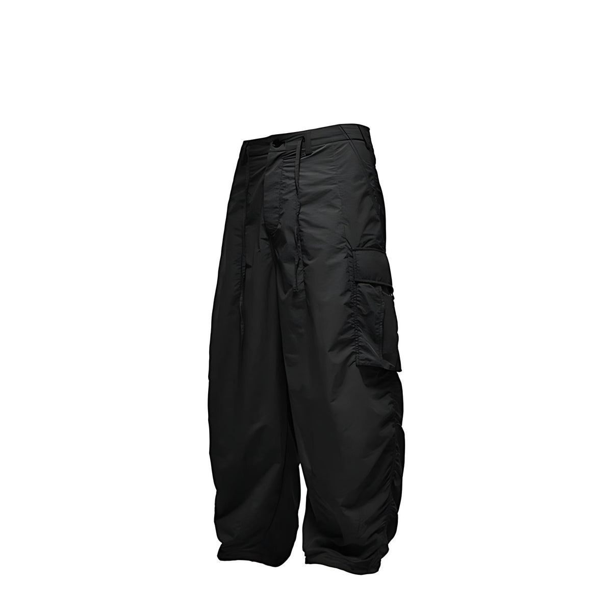 Wide-Leg Nylon Cargo Pants - Black