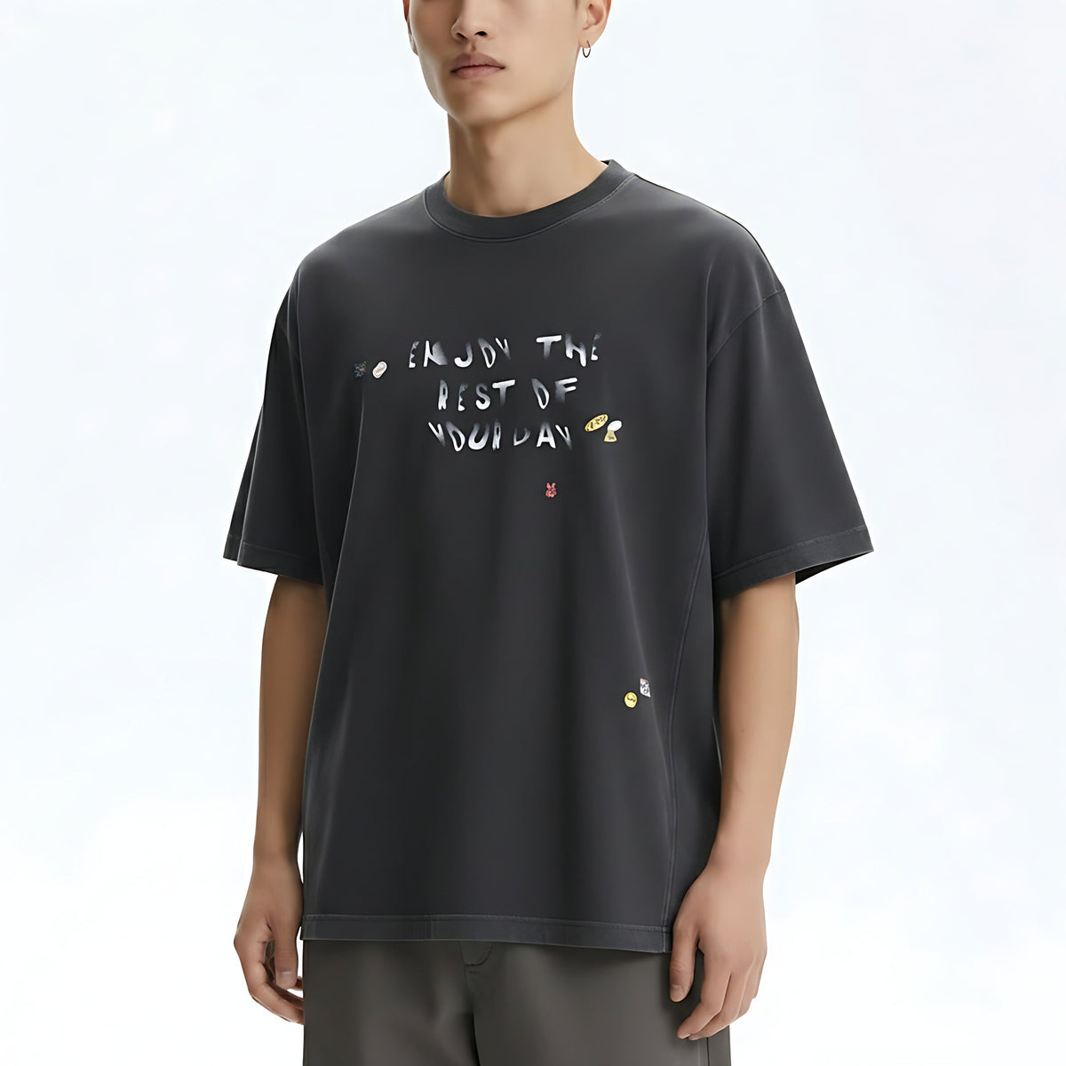 Retro Graphic Cotton T-Shirt on model - detail view