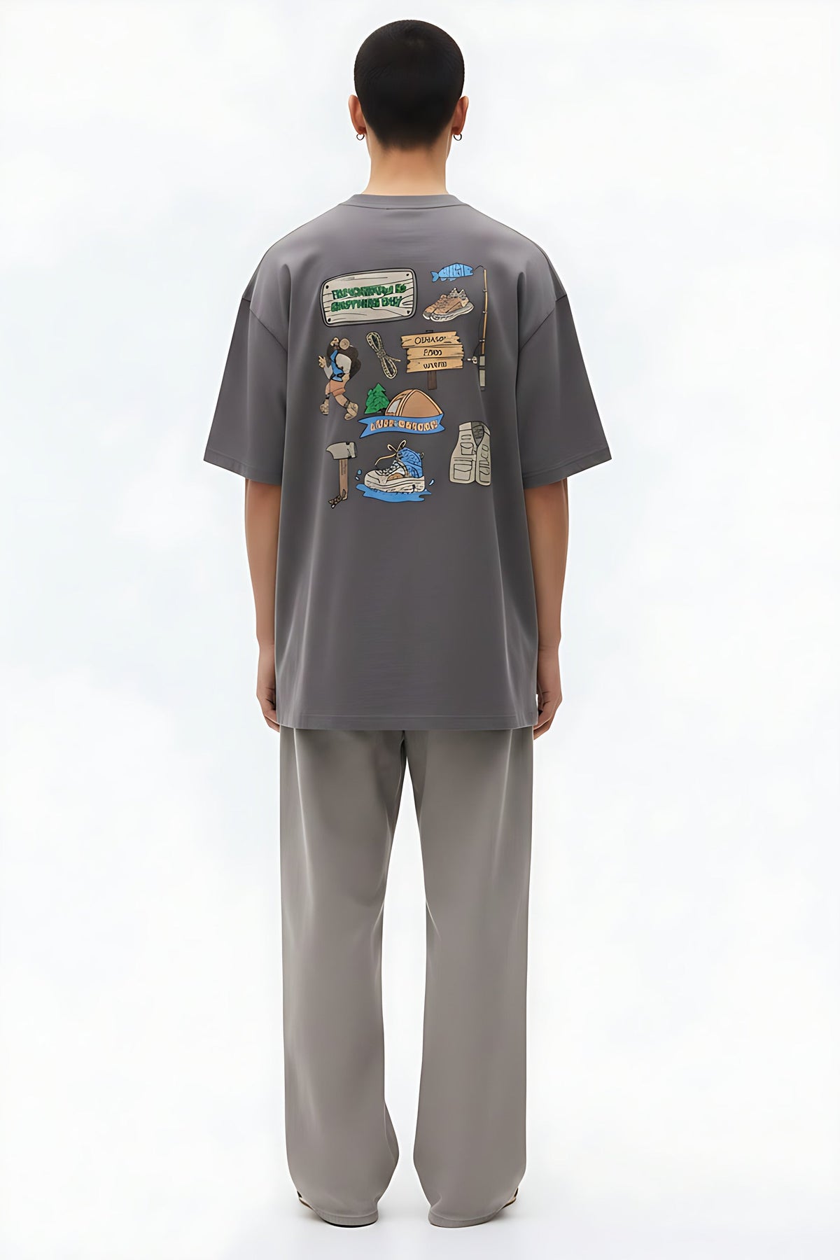 Men's Heavyweight 100% Cotton T-Shirt on model - Gray - back