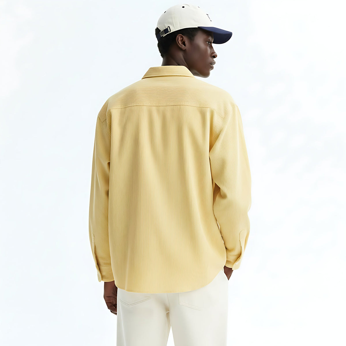 Windproof Color-Block Striped Shirt on model - Gray - back